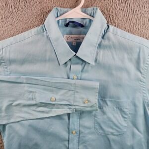 Teddy Stratford NYC Dress Shirt Men Size 3 Button Up Hidden‎ Zip Green Blue